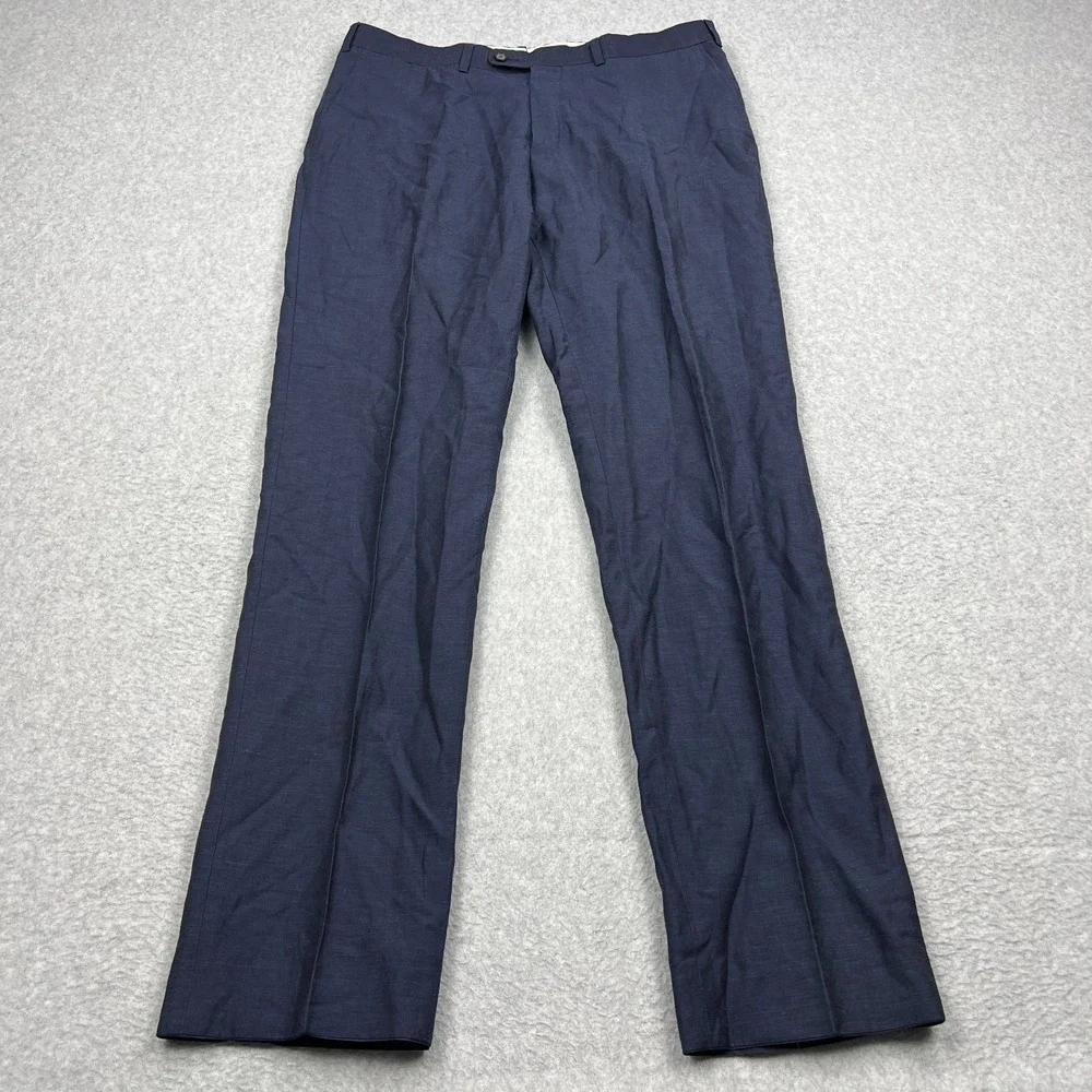 Suitsupply Brescia Pants Men's 52* 36x34 Blue Linen Wool Woven Trousers Slacks